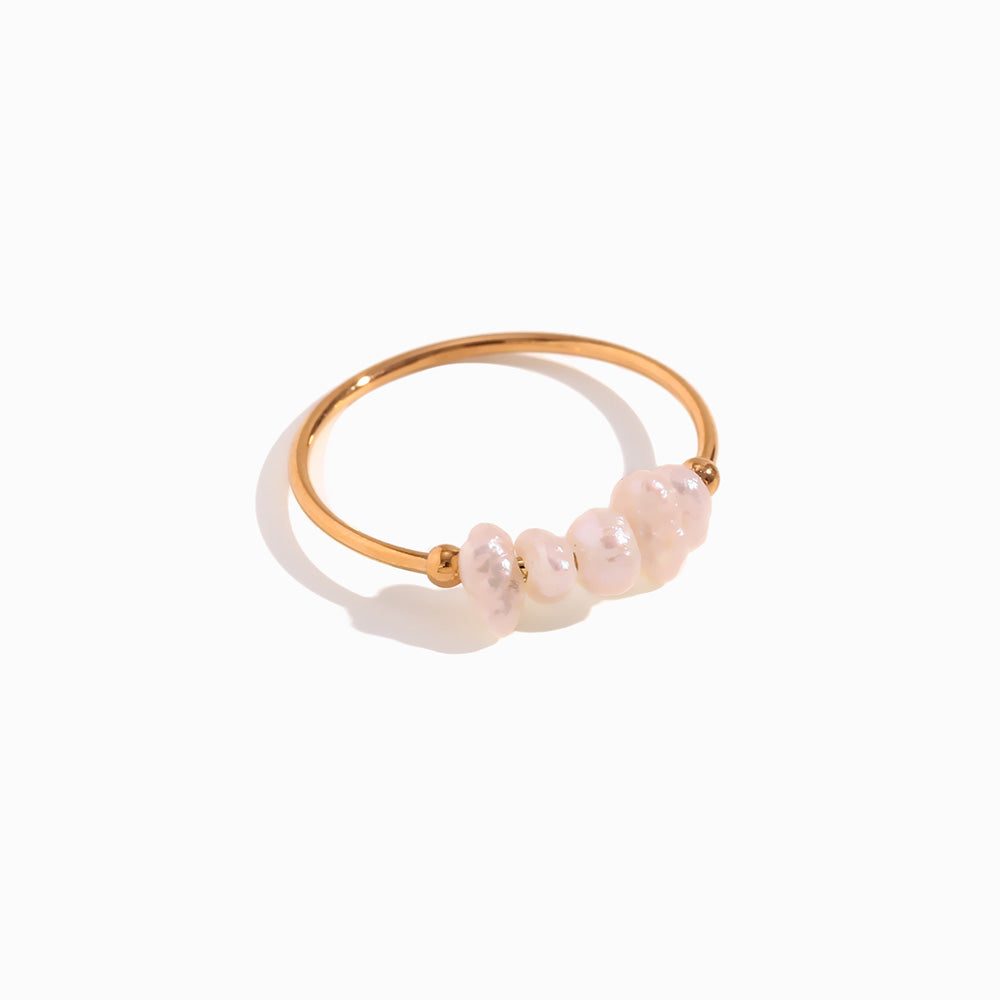 Anel com Pérolas de Água Doce 18mm em Aço Inoxidável