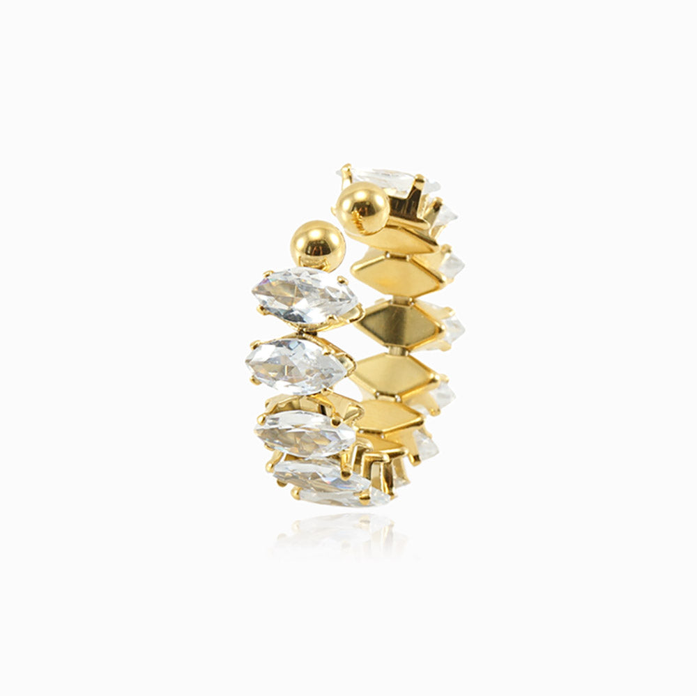 Anel Ajustável Zircónia Elegante Aço Inoxidável