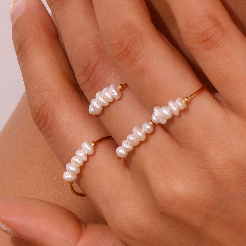 Anel com Pérolas de Água Doce 18mm em Aço Inoxidável