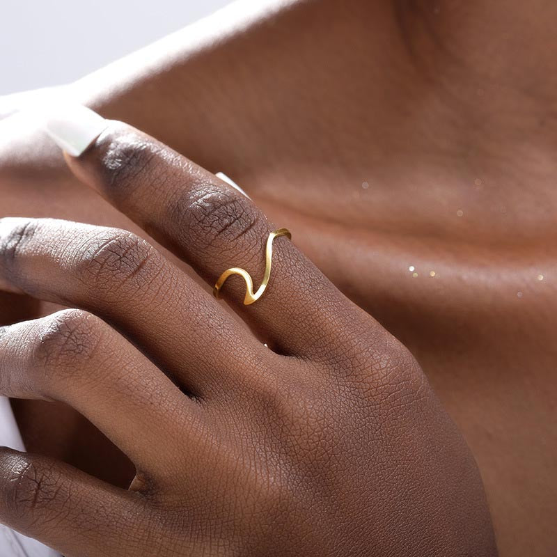 Anel Onda do Mar Ajustável Aço Inoxidável Feminino