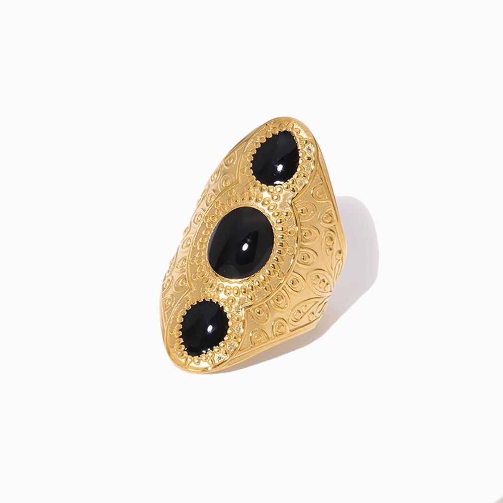 Anel Vintage Aço Inoxidável com Esmalte