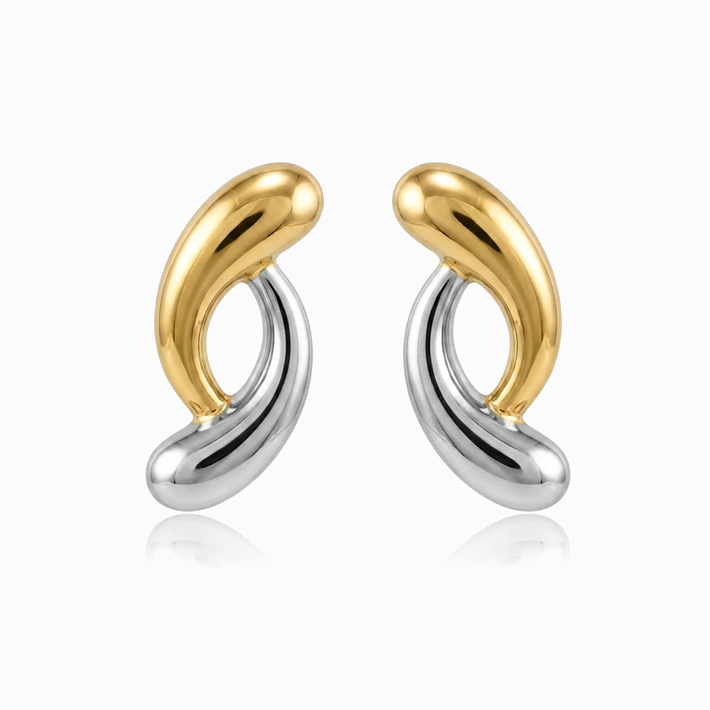 Brincos Geométricos Bicolor 30x15mm Aço Inoxidável