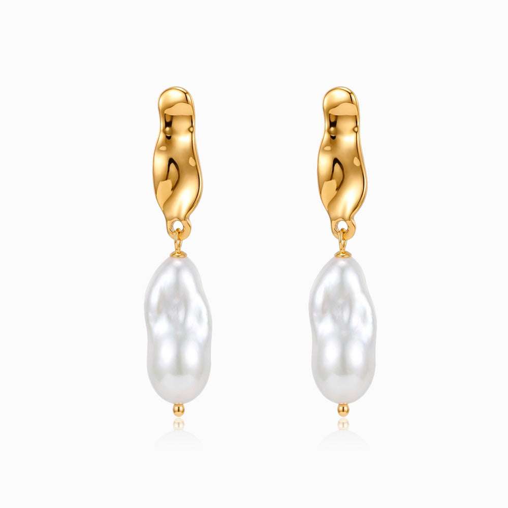 Brincos com Pérolas Barrocas 51x9mm em Aço Inoxidável