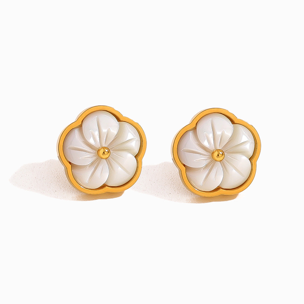 Brincos Flor em Aço Inoxidável e Madrepérola14x14mm