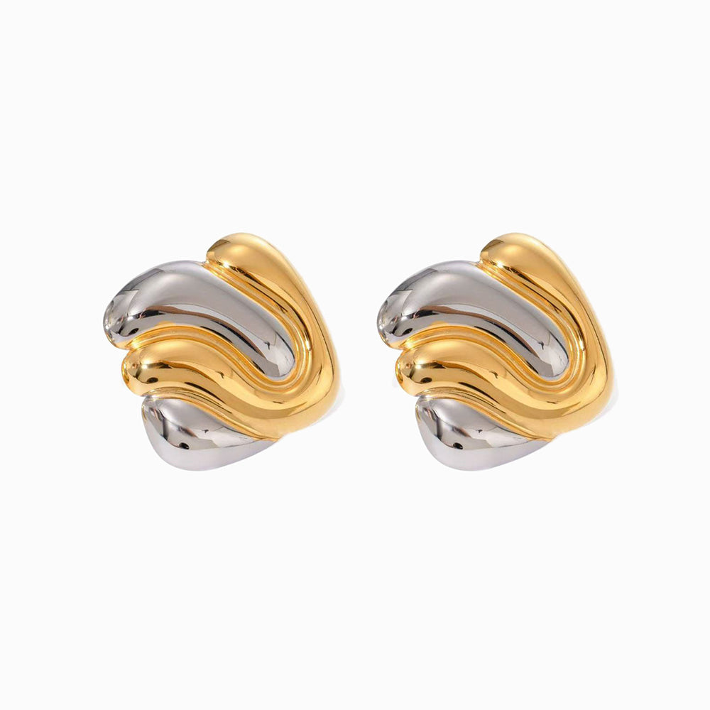 Brincos Geométricos Bicolor em Aço Inoxidável 24x24mm