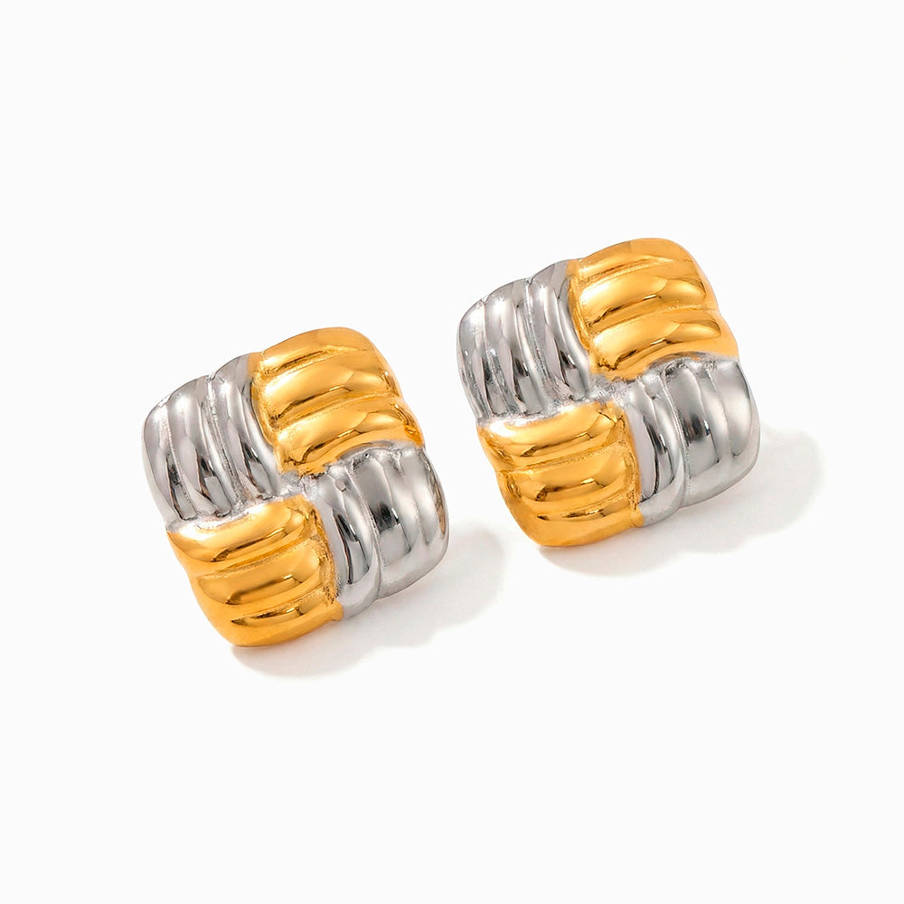 Brincos Geométricos Bicolor em Aço Inoxidável 20x20mm