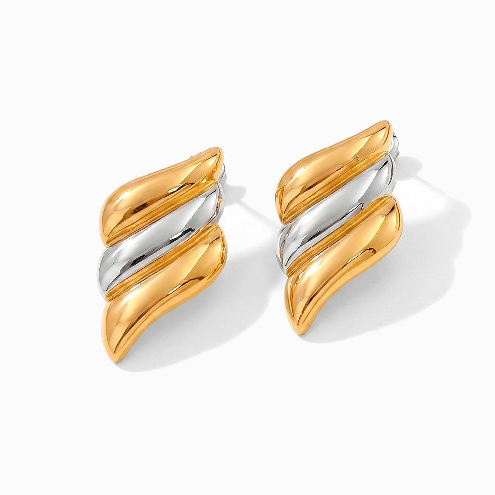 Brincos Geométricos Bicolor em Aço Inoxidável 37x20mm