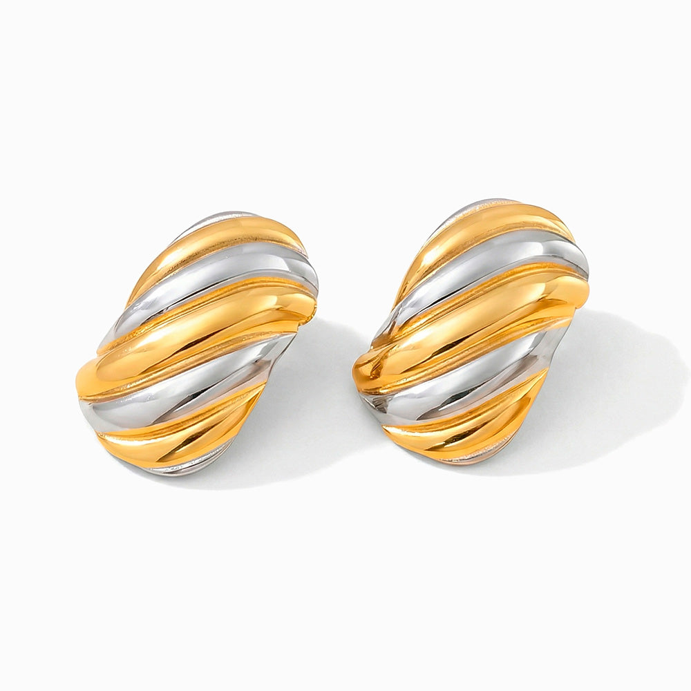 Brincos Geométricos Bicolor em Aço Inoxidável 32x20mm