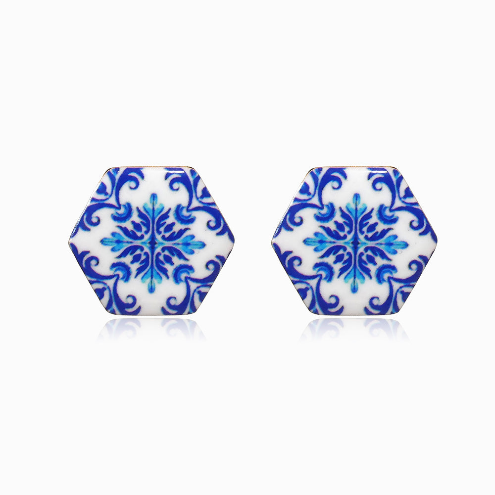 Brincos Azulejo em Aço Inoxidável e Resina 25x22mm