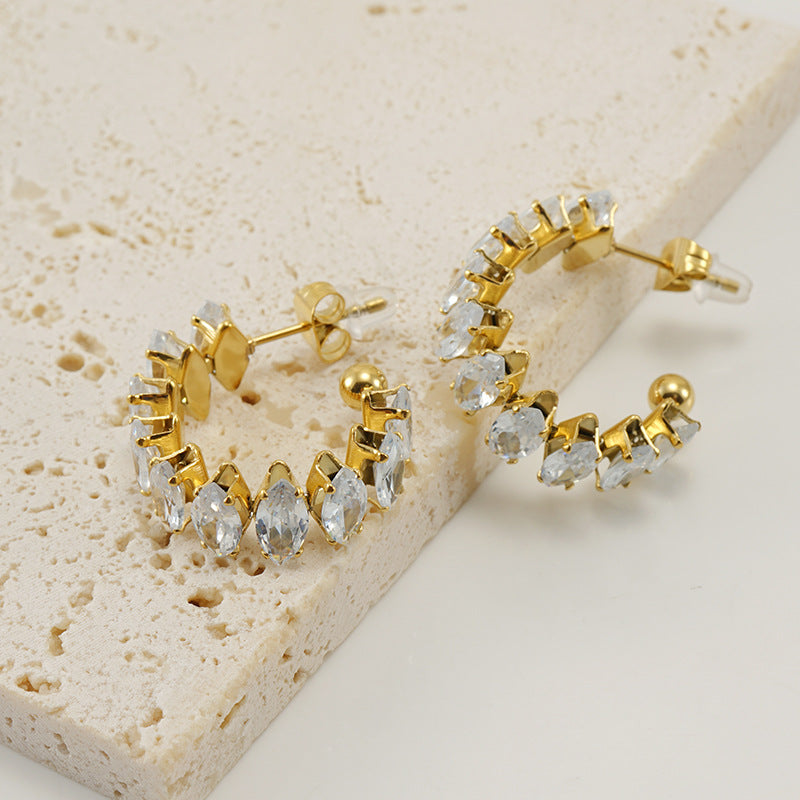 Brincos com Zircónia em Aço Inoxidável 30mm