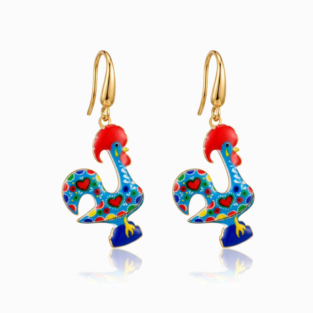 Brincos Galo de Barcelos em Aço Inoxidável 40x17mm