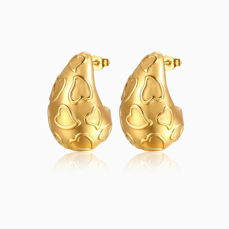 Brincos Gota com Detalhes em Aço Inoxidável 30x20mm
