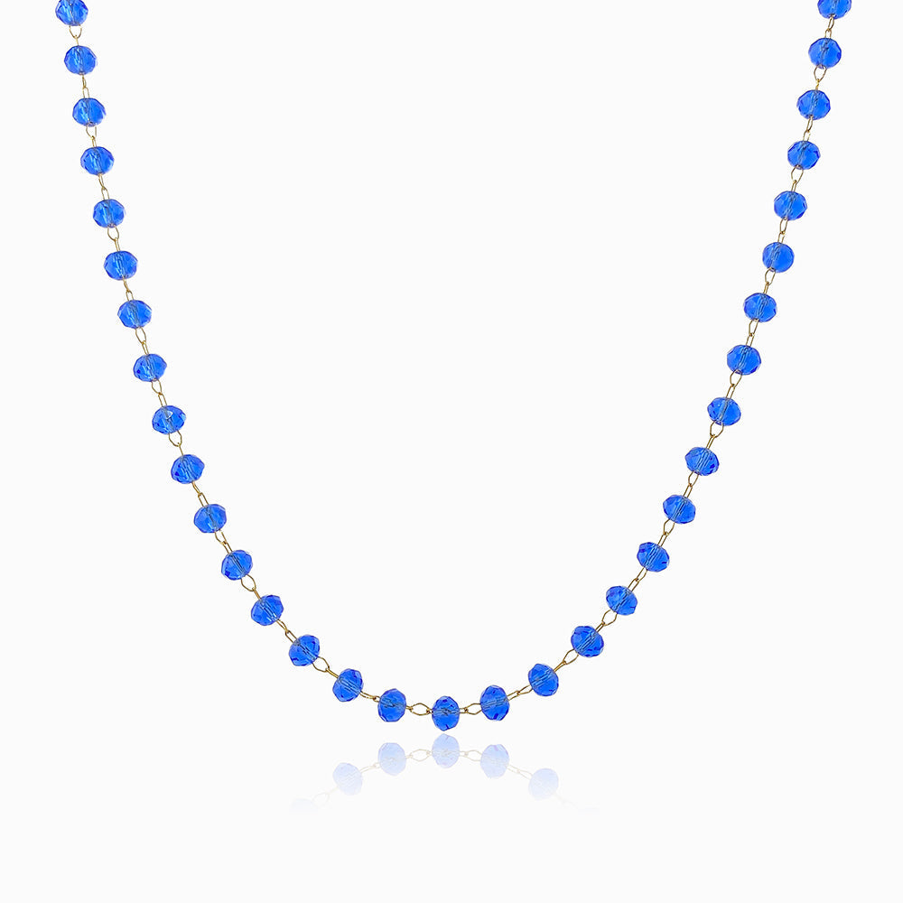 Colar com Cristal Azul em Aço Inoxidável