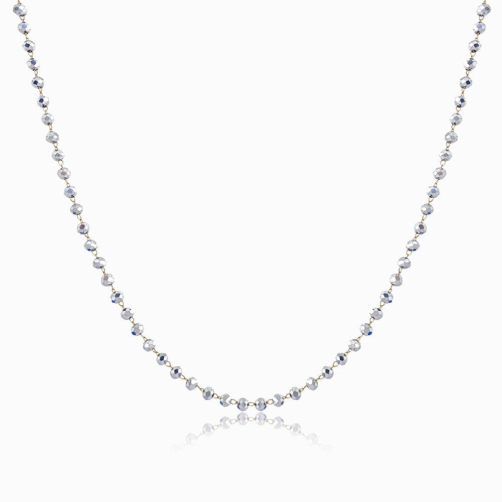 Colar com Cristal Prateado em Aço Inoxidável