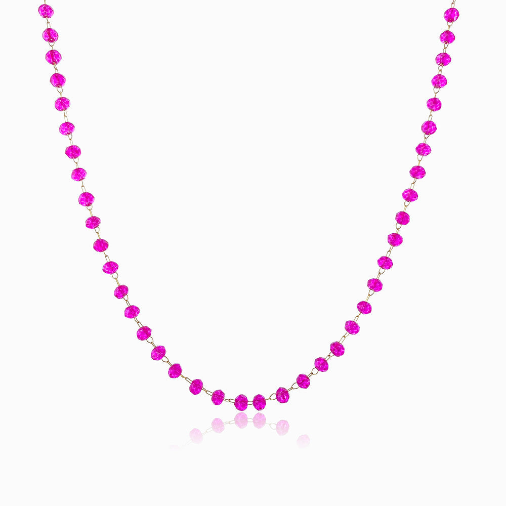 Colar com Cristal Rosa Choque em Aço Inoxidável