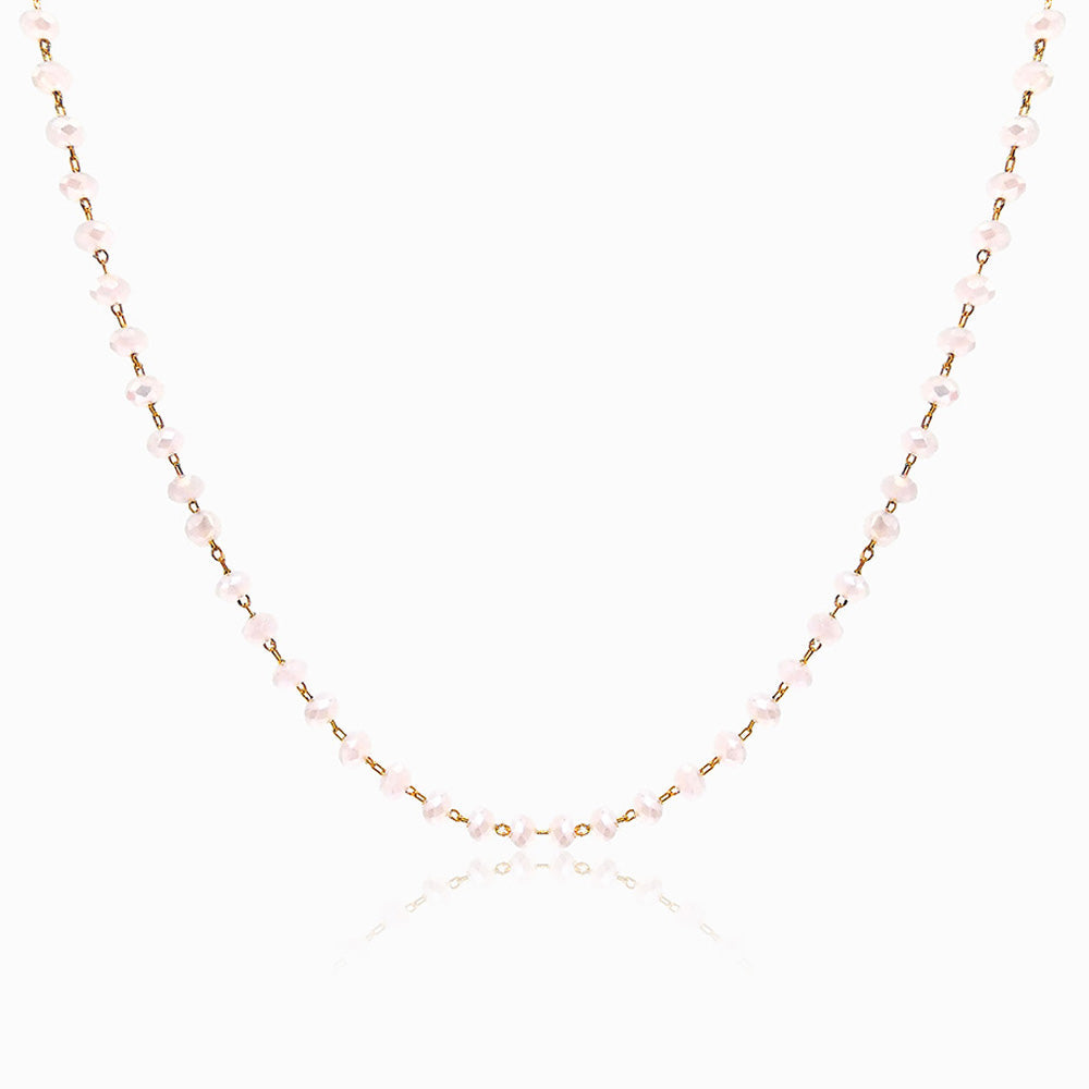 Colar com Cristal Rosa em Aço Inoxidável