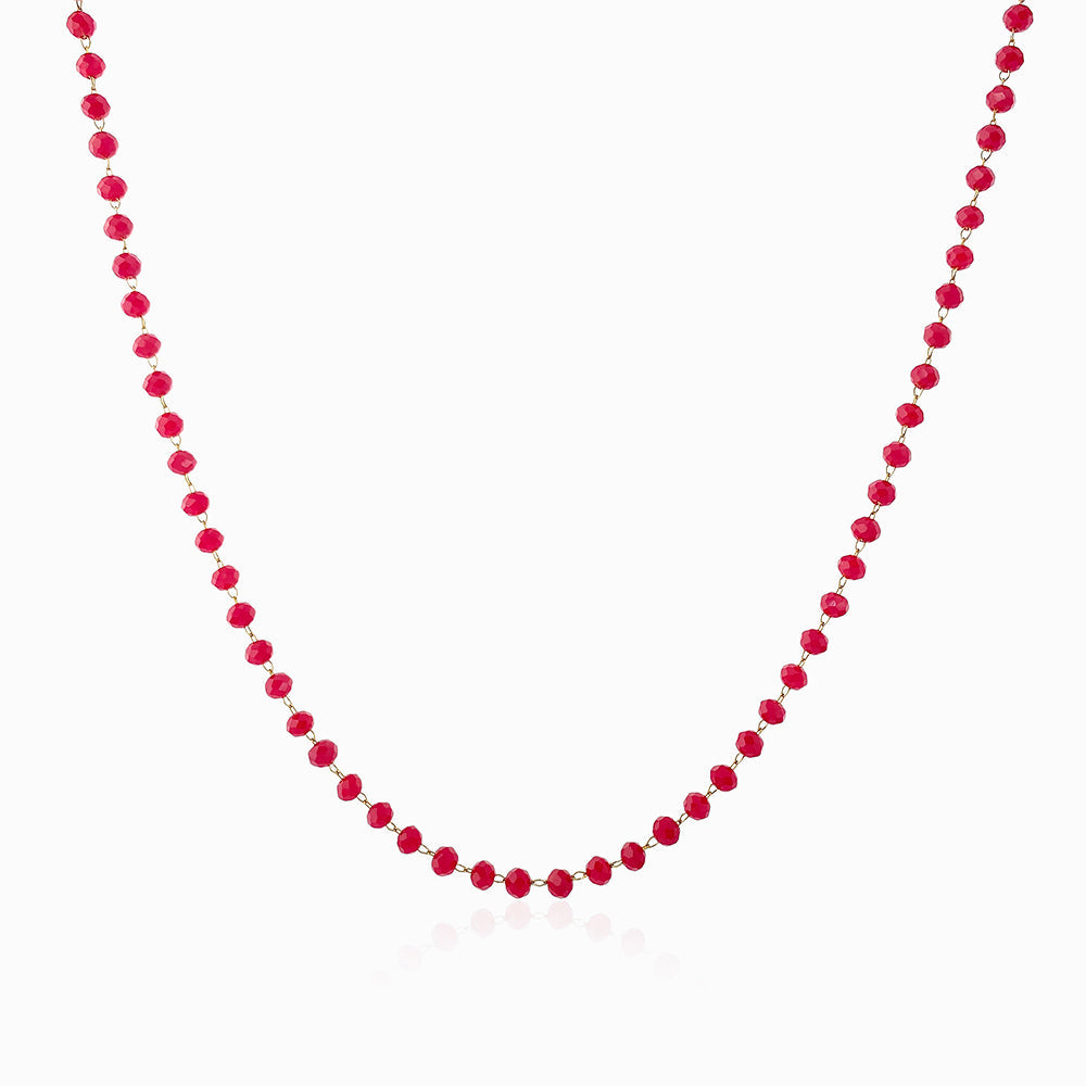 Colar com Cristal Vermelho em Aço Inoxidável