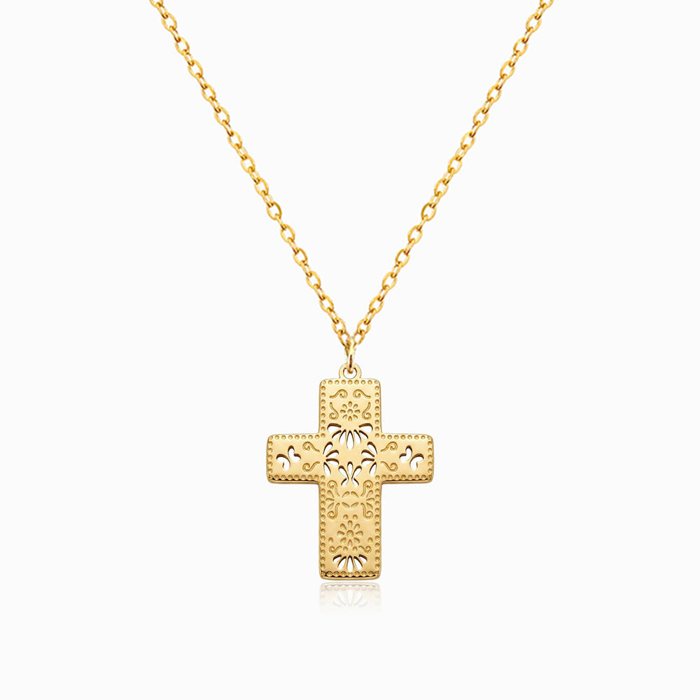 Colar Cruz com Detalhes em Aço Inoxidável