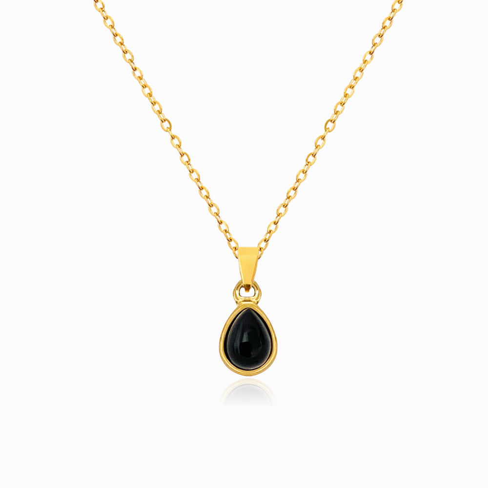 Colar Gota Obsidiana em Aço Inoxidável