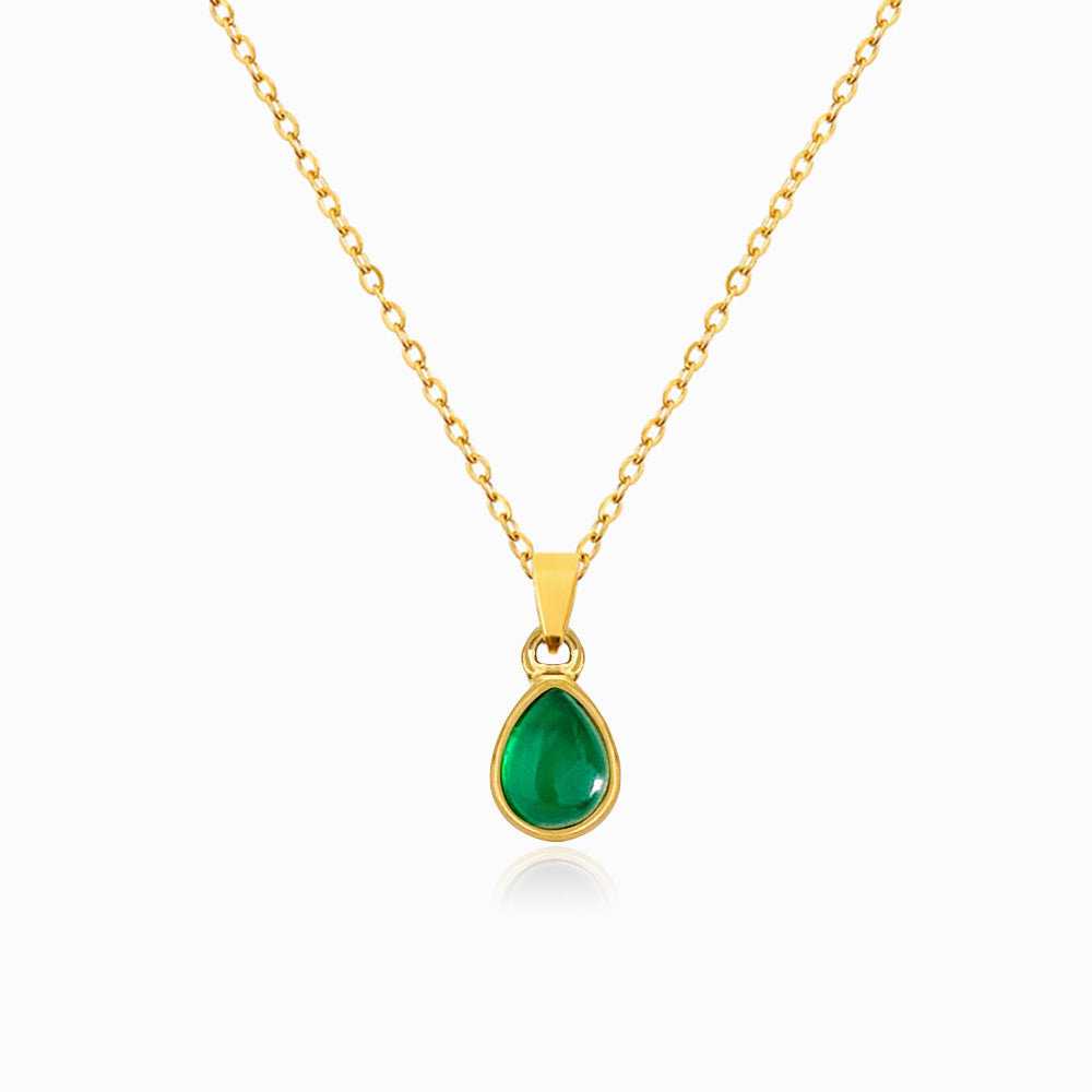Colar Gota Ágata Verde em Aço Inoxidável