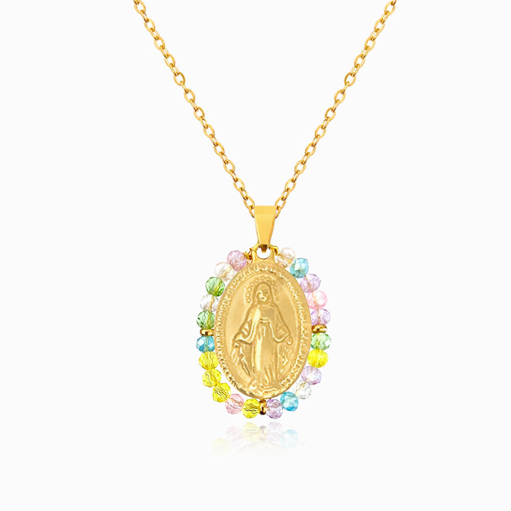 Colar Nossa Senhora em Aço Inoxidável e Cristal
