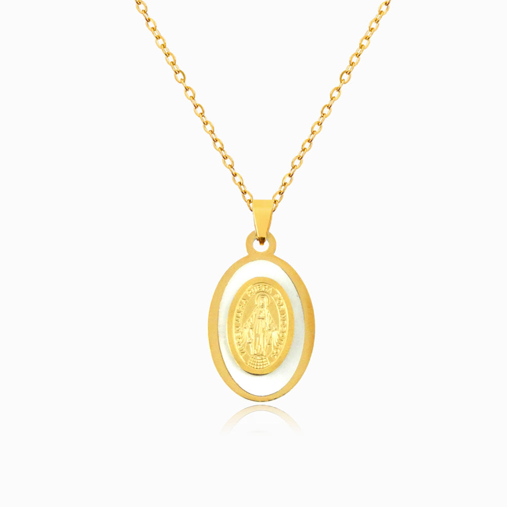 Colar Nossa Senhora em Aço Inoxidável e Madrepérola