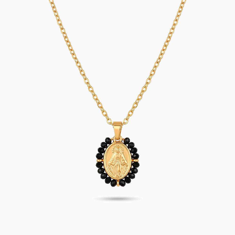 Colar Nossa Senhora com Cristal em Aço Inoxidável
