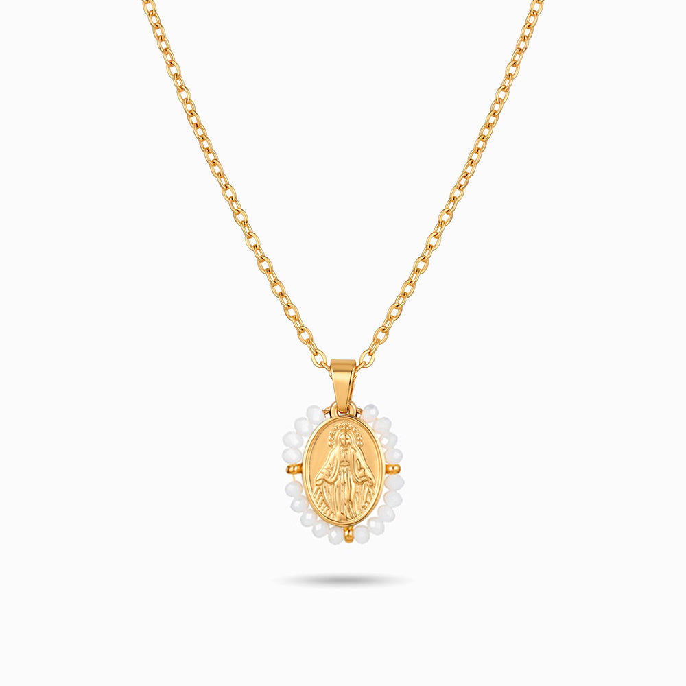 Colar Nossa Senhora com Cristal em Aço Inoxidável