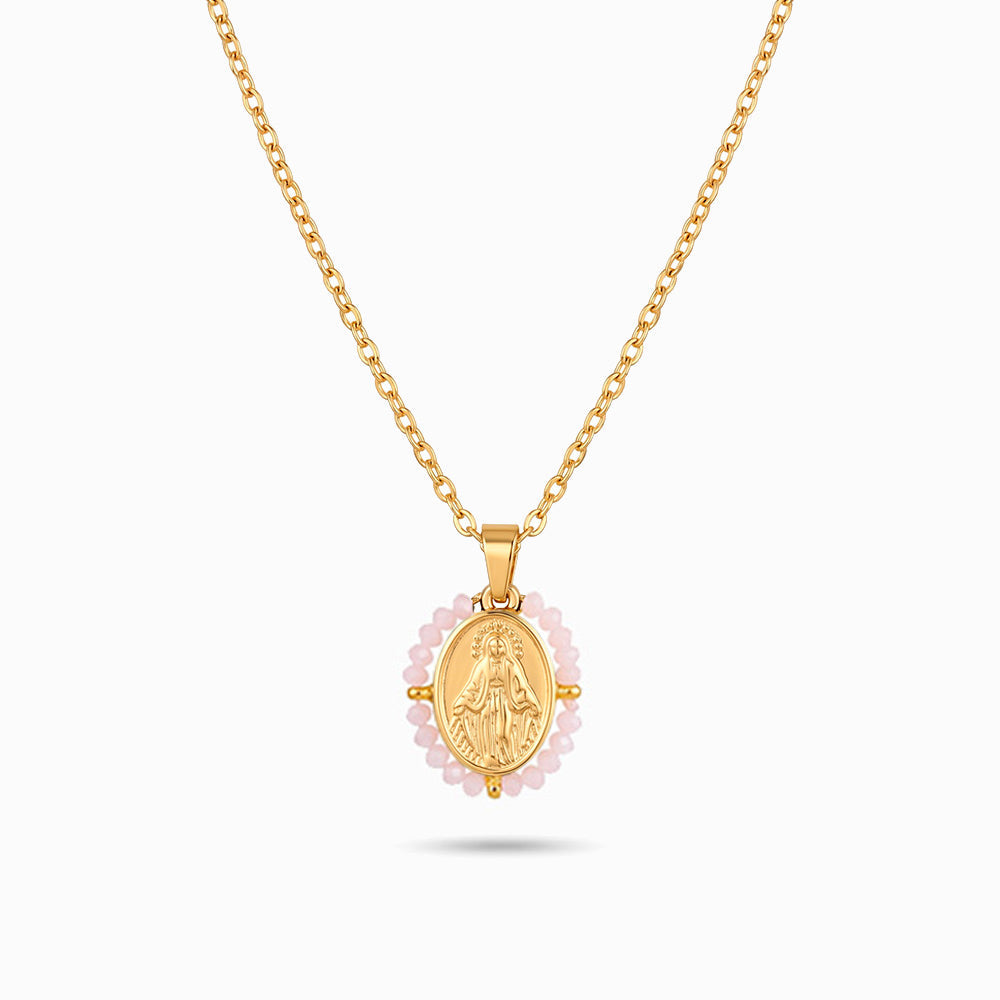 Colar Nossa Senhora com Cristal em Aço Inoxidável
