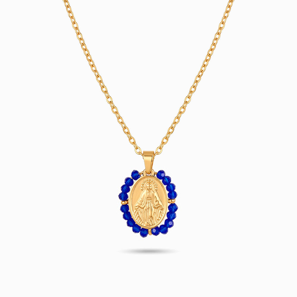Colar Nossa Senhora com Cristal em Aço Inoxidável