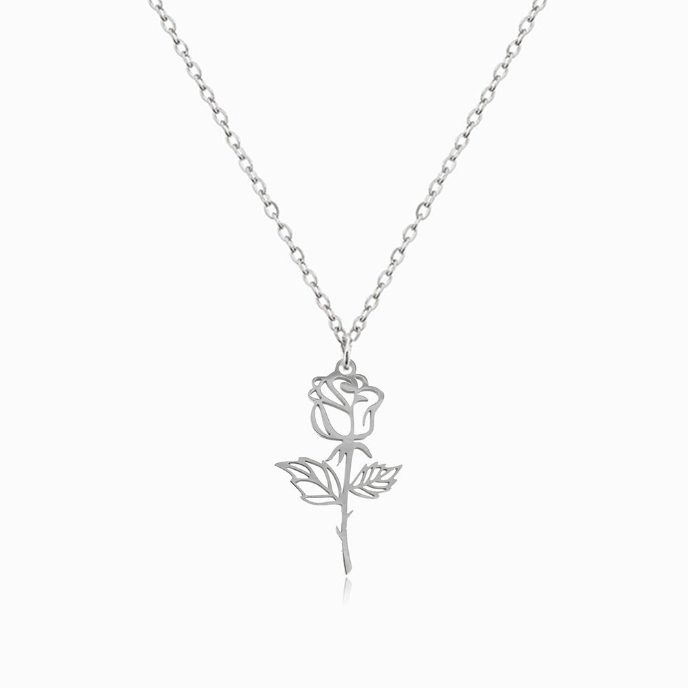 Colar com Rosa em Aço Inoxidável