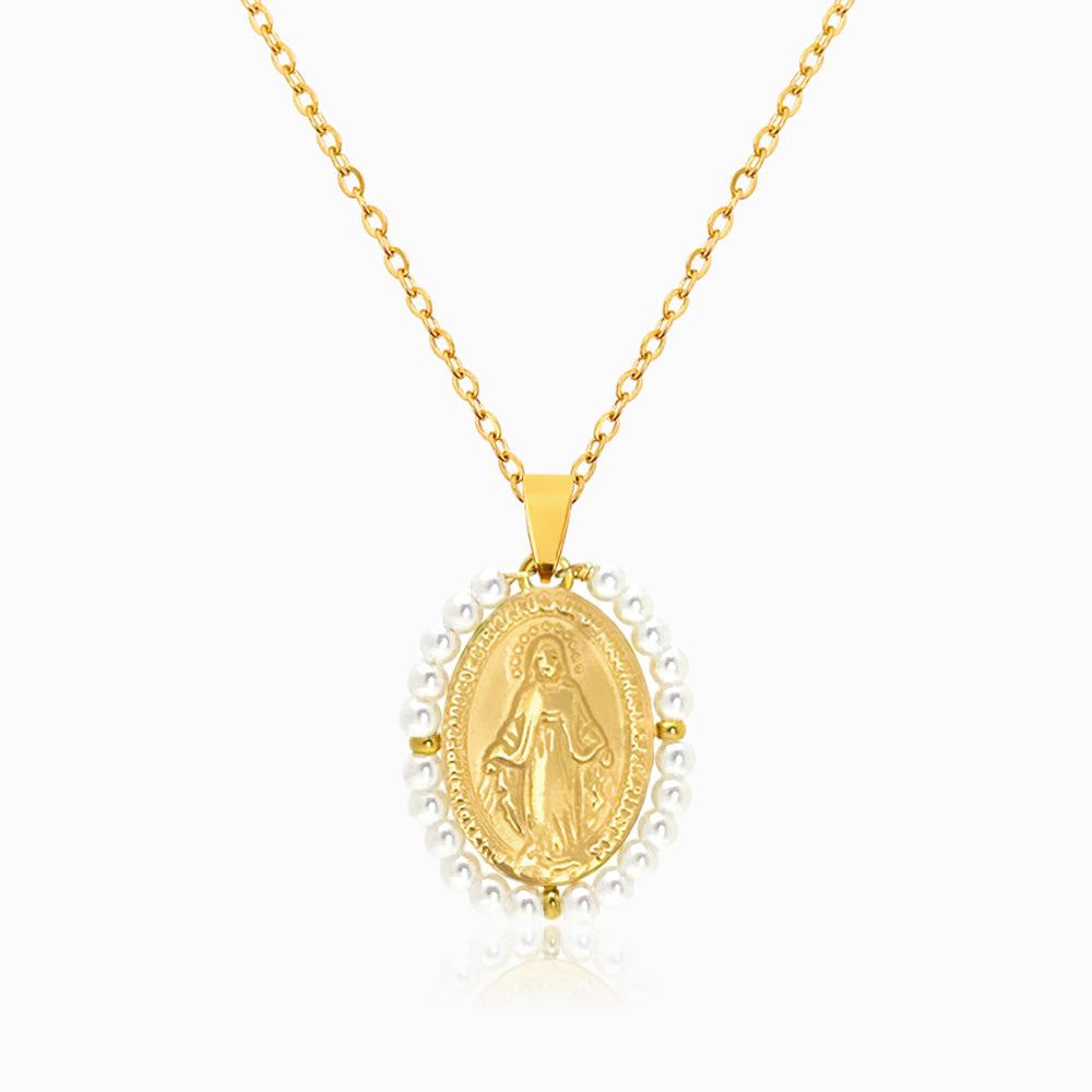 Colar Nossa Senhora em Aço Inoxidável e Pérola