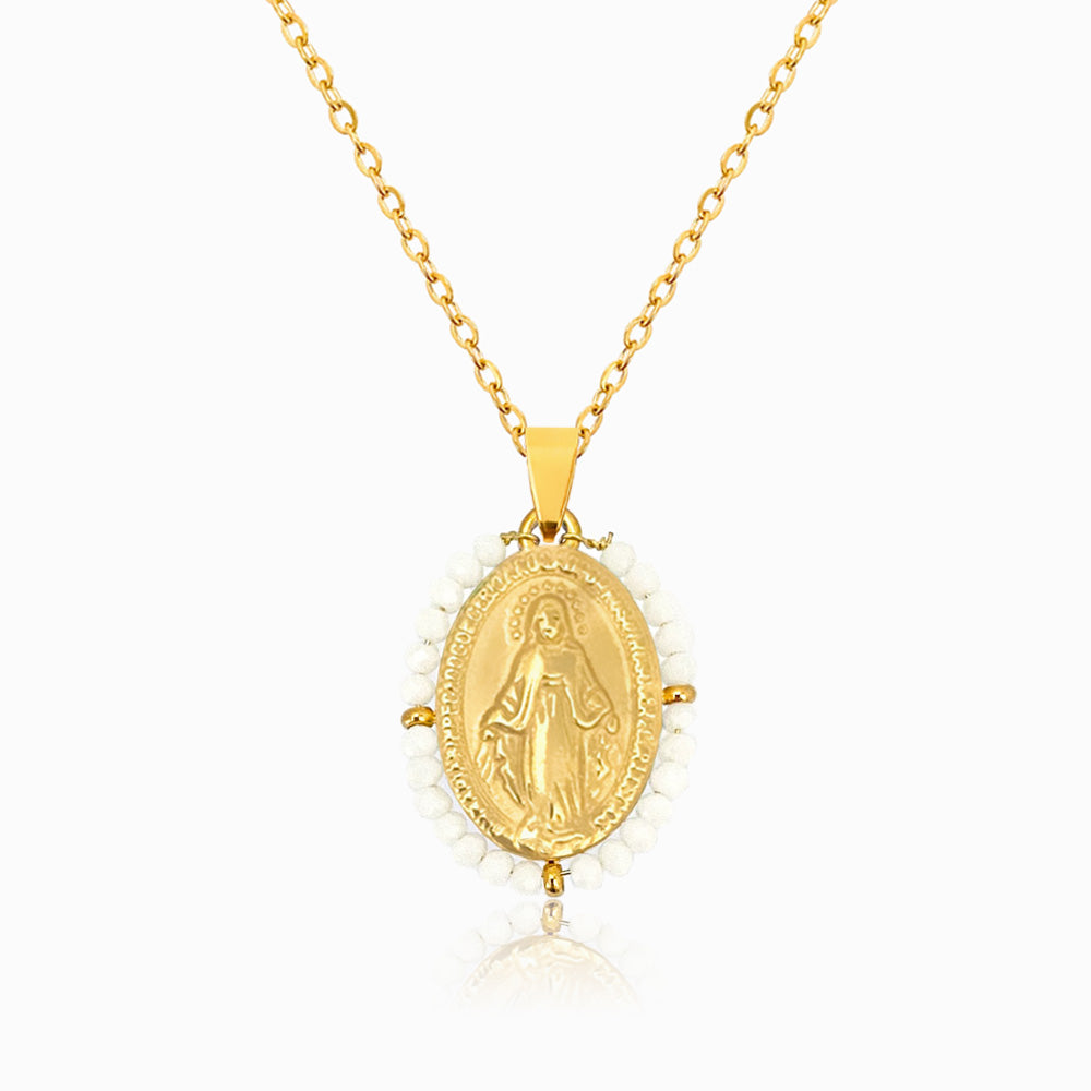 Colar Nossa Senhora Cristal em Aço Inoxidável