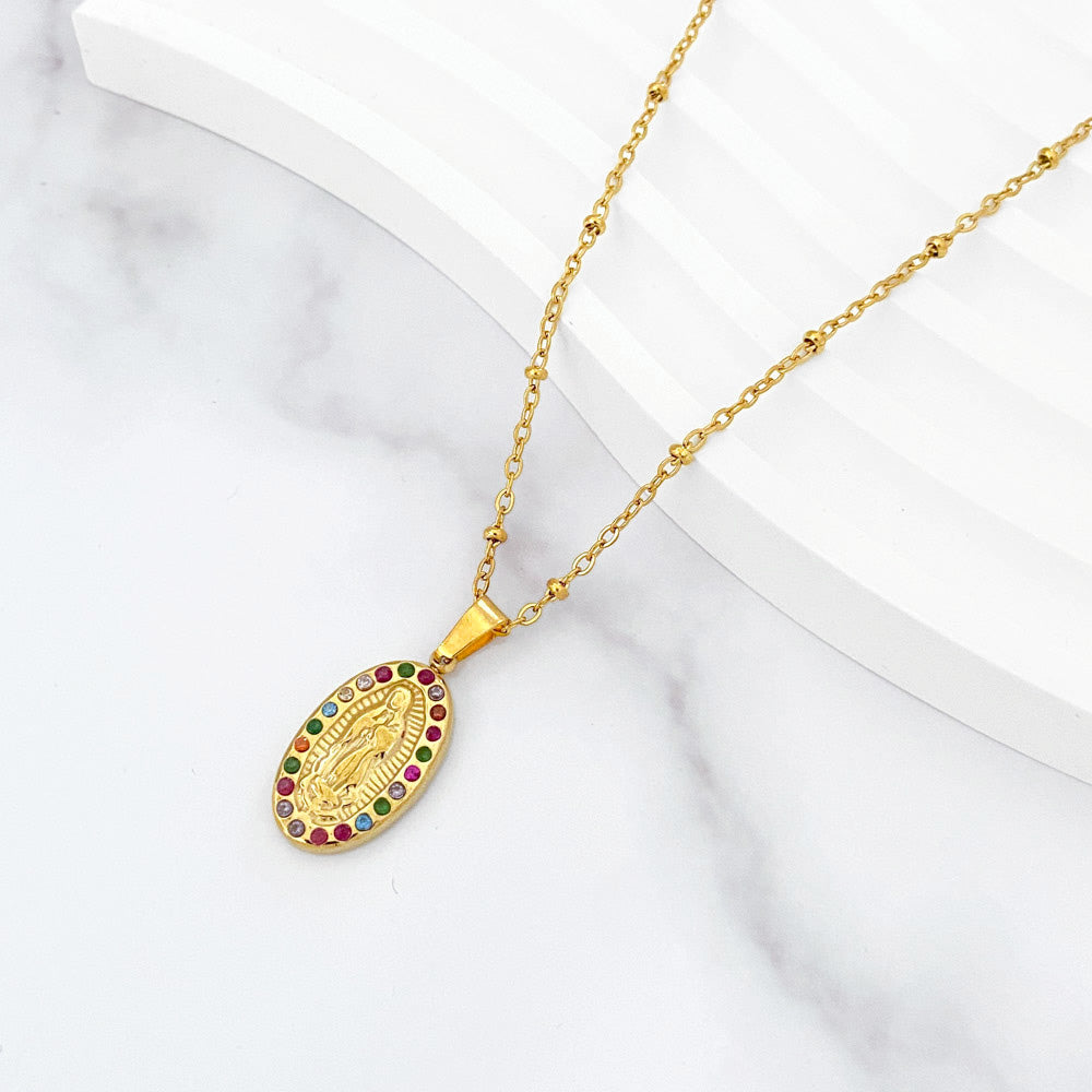 Colar Nossa Senhora Zircônia em Aço Inoxidável