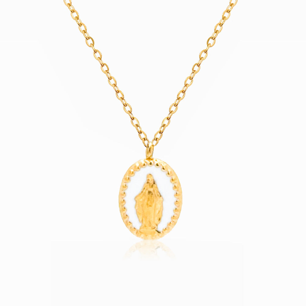 Colar Nossa Senhora em Aço Inoxidável e Esmalte