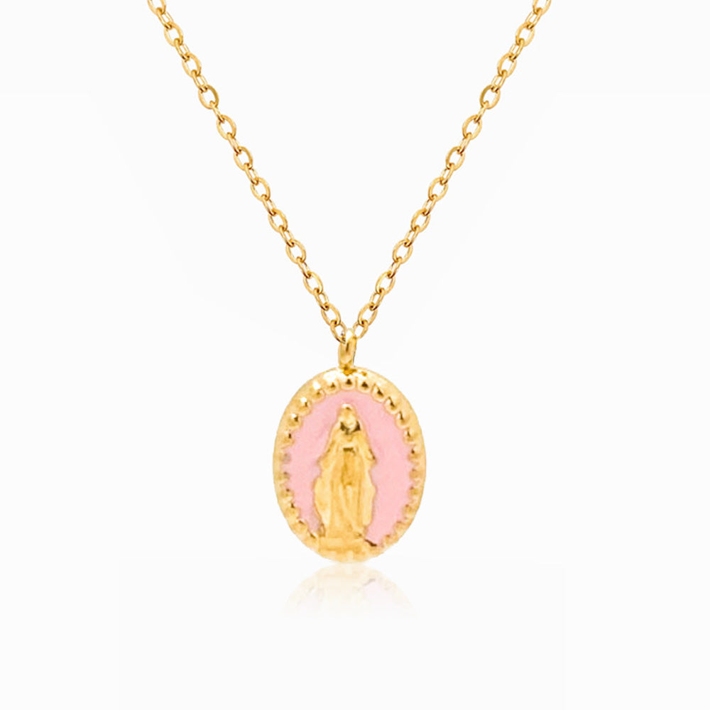 Colar Nossa Senhora em Aço Inoxidável e Esmalte
