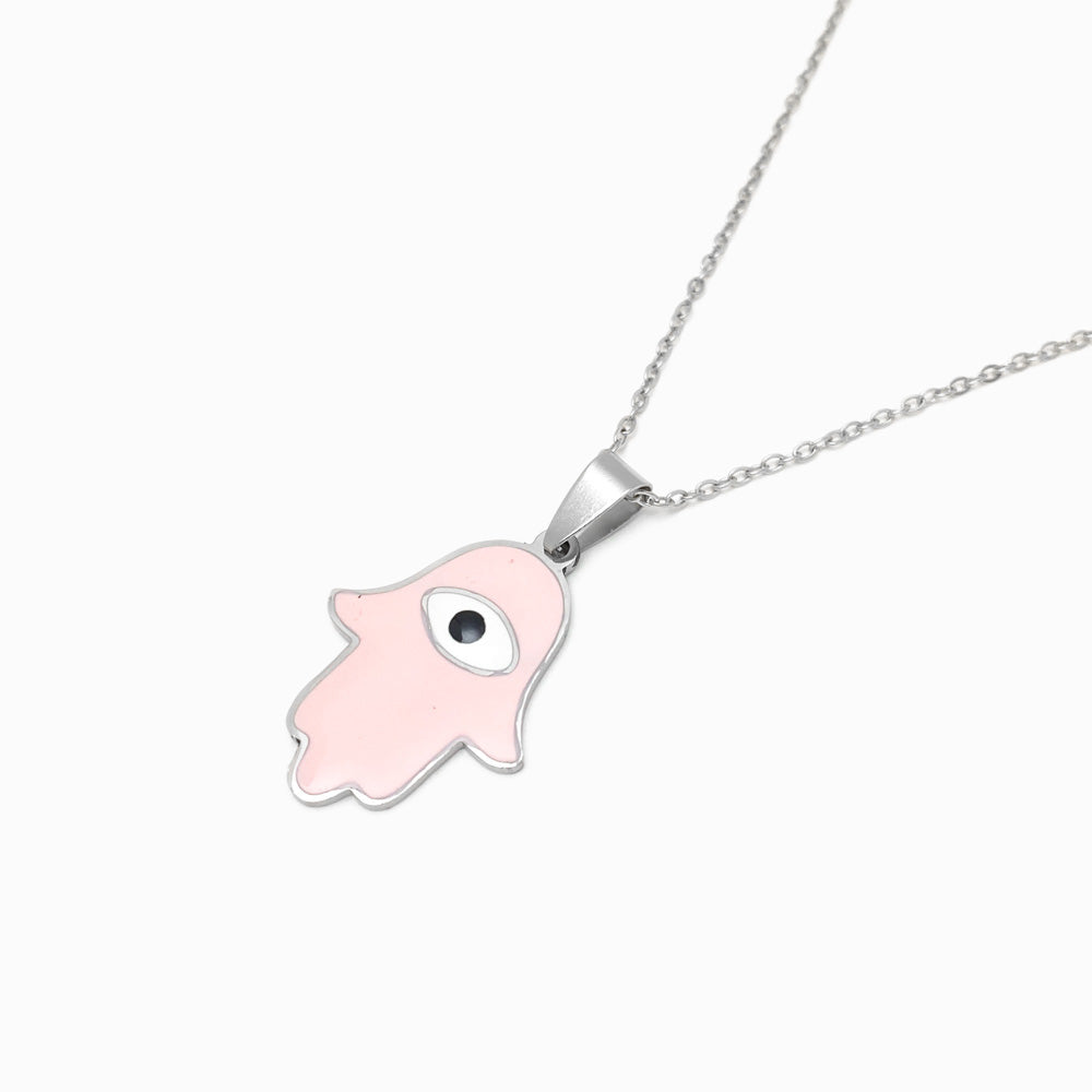 Colar Olho Turco Rosa em Aço Inoxidável e Esmalte