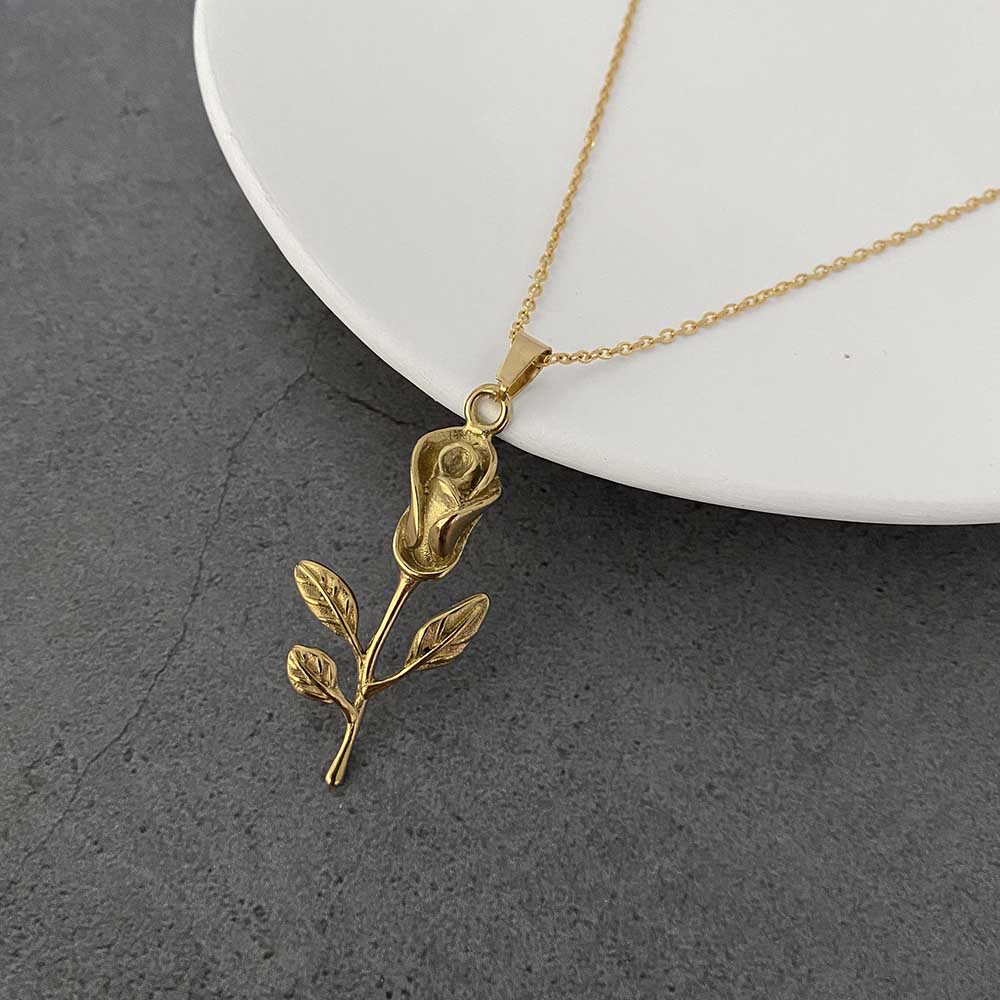 Colar Rosa em Aço Inoxidável Feminino