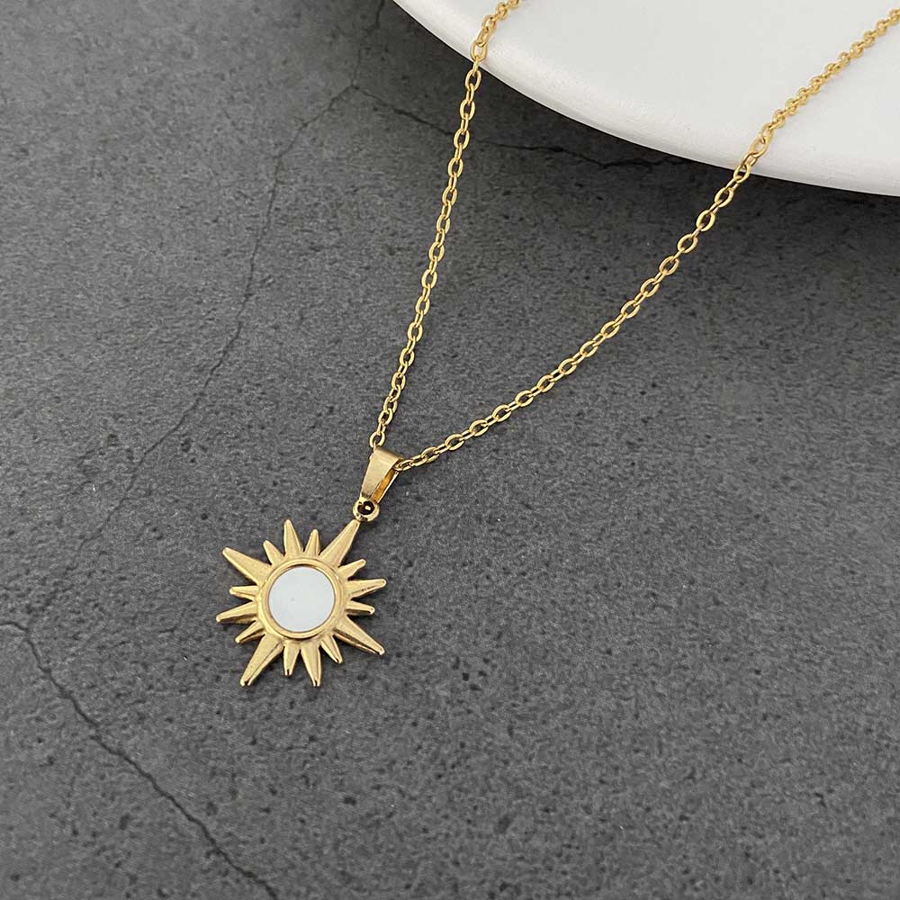 Colar Sol com em Aço Inoxidável e Madrepérola