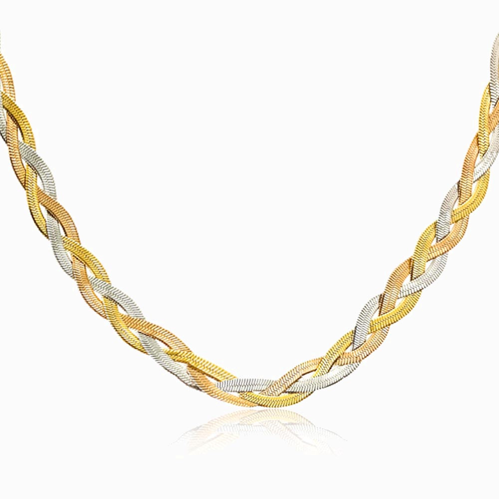 Colar Triplo Malha Snake em Aço Inoxidável