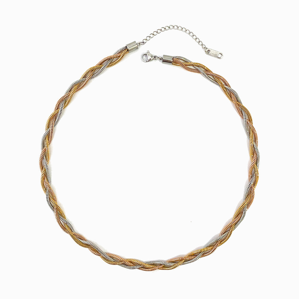 Colar Malha Snake Triplo em Aço Inoxidável