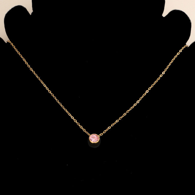 Colar com Brilhante Rosa em Aço Inoxidável
