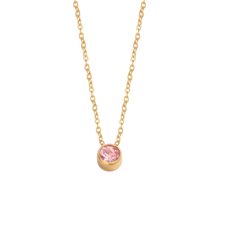 Colar com Brilhante Rosa em Aço Inoxidável