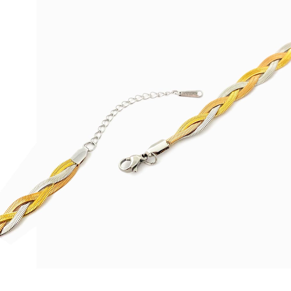 Colar Triplo Malha Snake em Aço Inoxidável