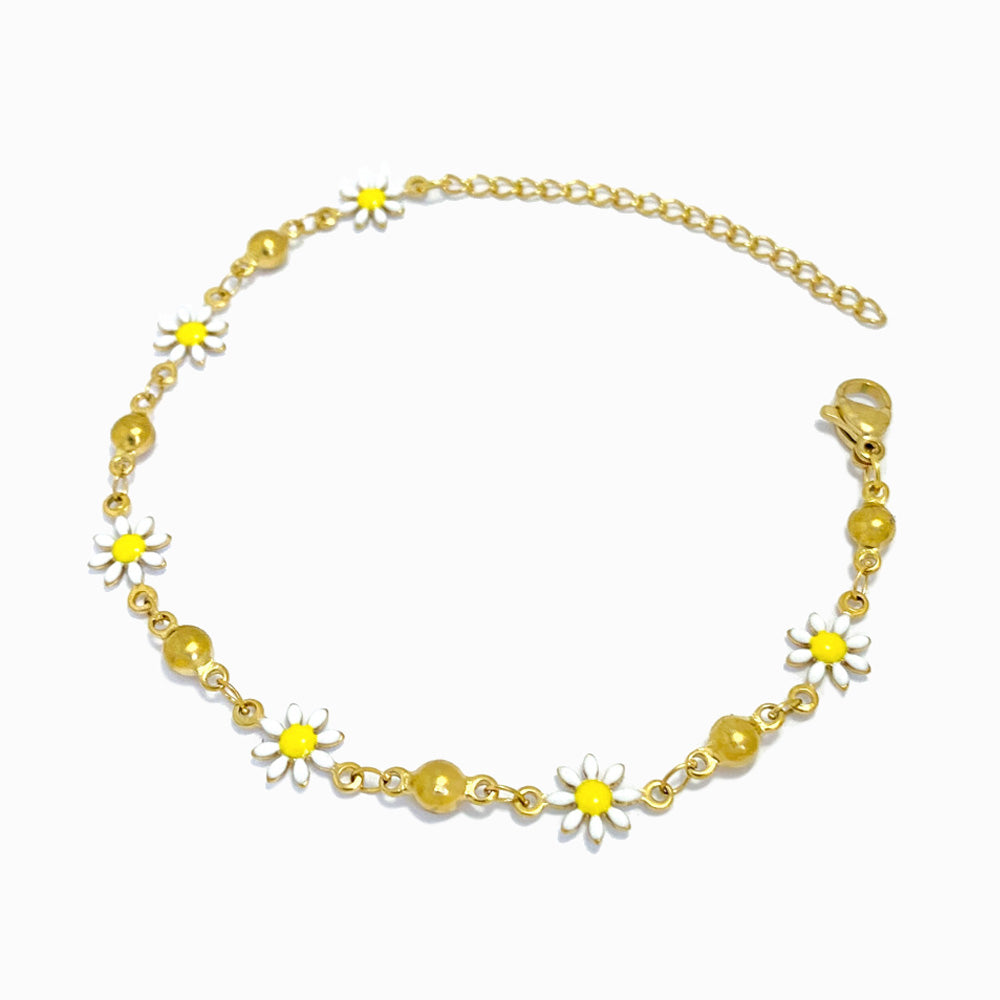 Pulseira com Margaridas em Aço Inoxidável