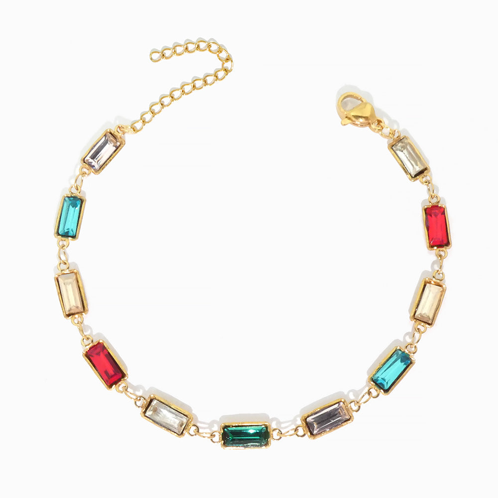 Pulseira Colorida com Cristal em Aço Inoxidável