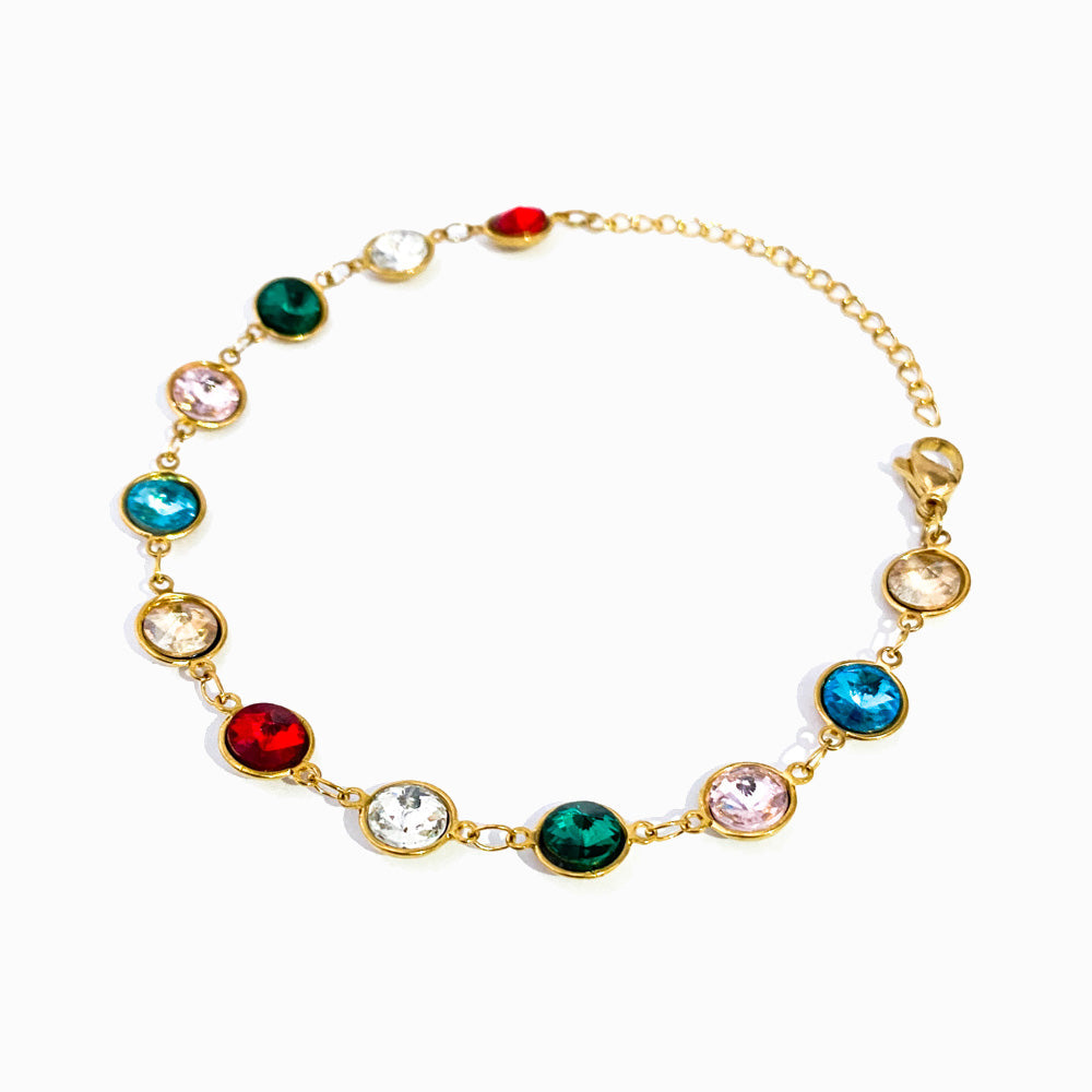 Pulseira com Cristal em Aço Inoxidável