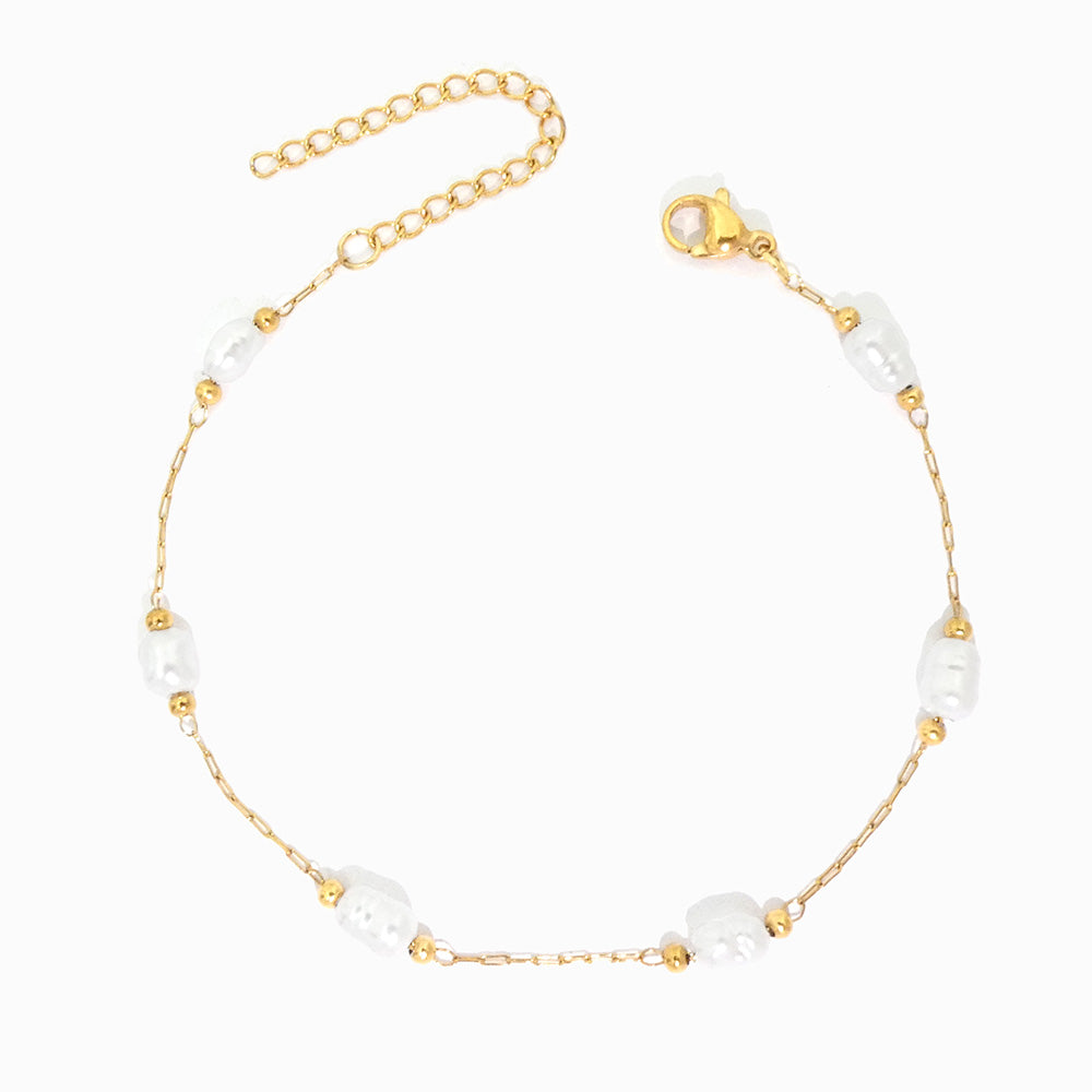 Pulseira com Pérolas Barrocas em Aço Inoxidável