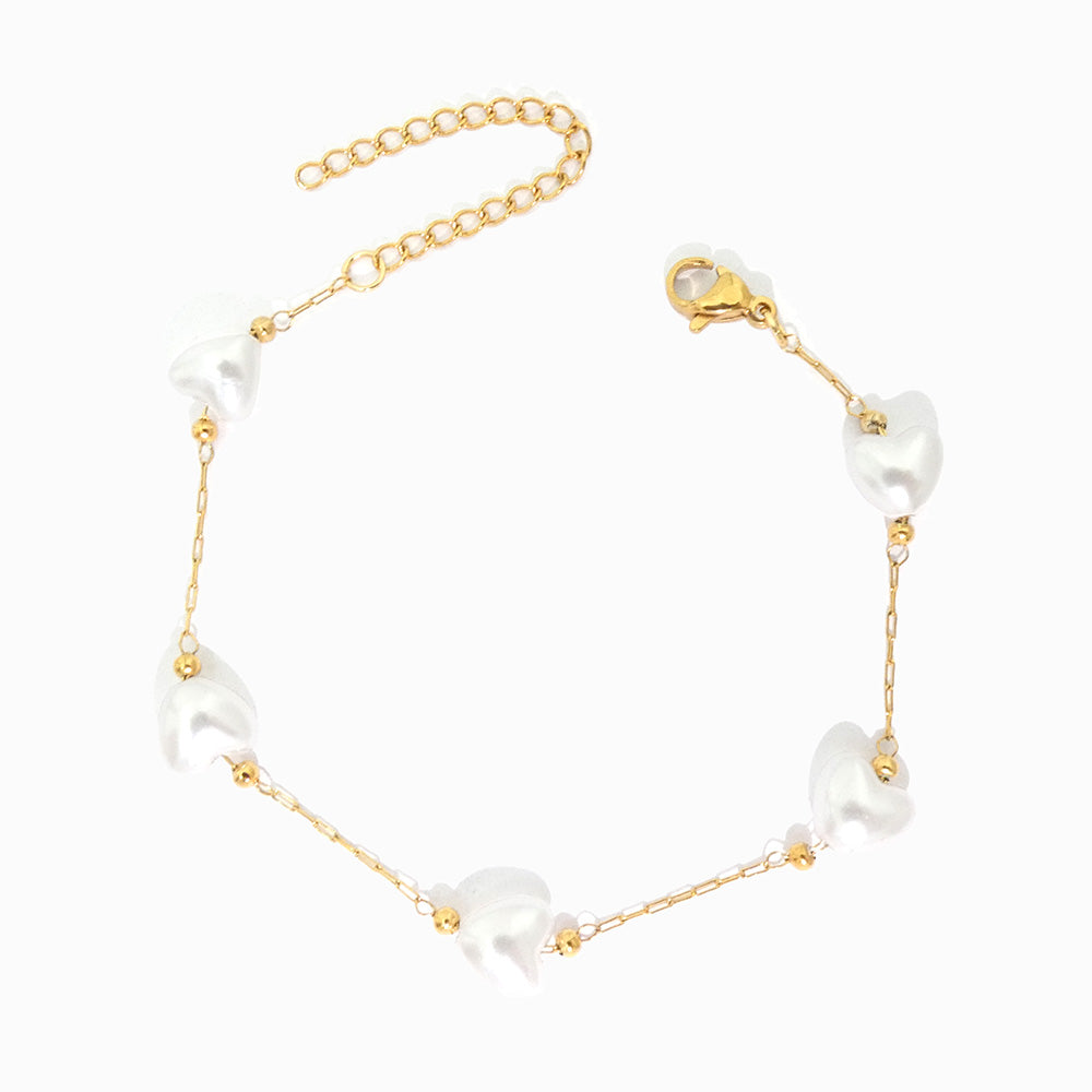 Pulseira com Pérolas Barrocas Coração em Aço Inoxidável