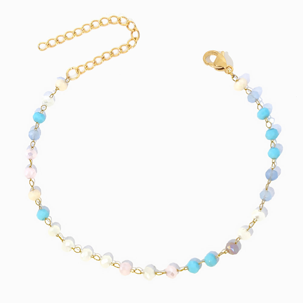 Pulseira de Pé com Cristal Mix em Aço Inoxidável